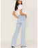 Flying Tomato Women's Light Wash High Rise Waist Tie Flare Jeans, Blue, hi-res