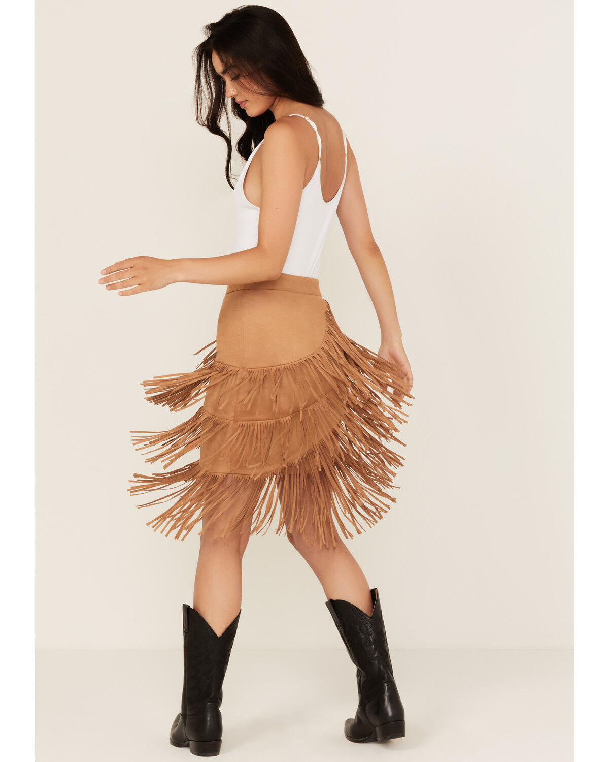 Image #3 - Idyllwind Women's Tina Faux Suede Fringe Mini Skirt, Tan, hi-res