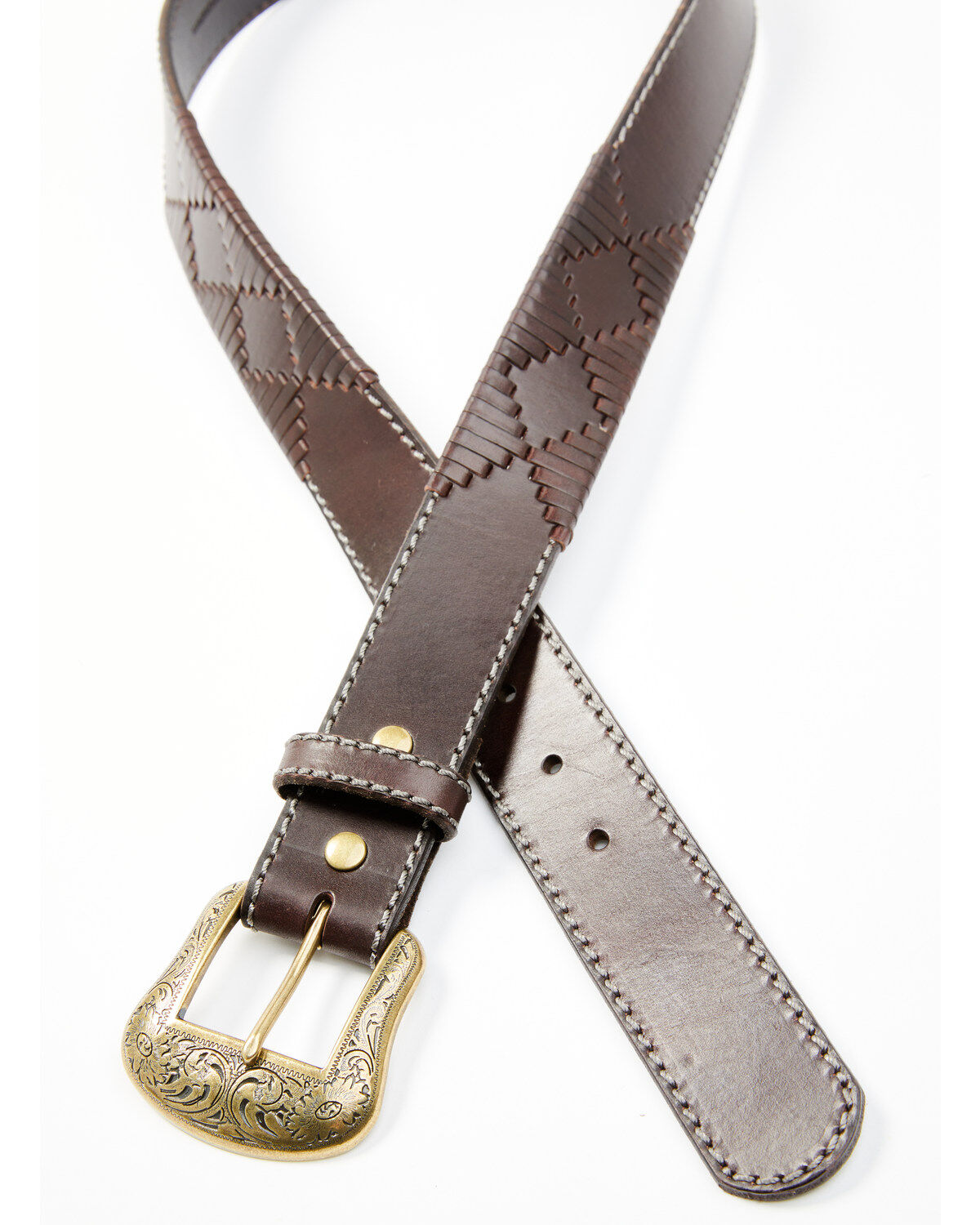 Image #2 - Cody James Men's Tonal Leather Stitch Belt, Brown, hi-res