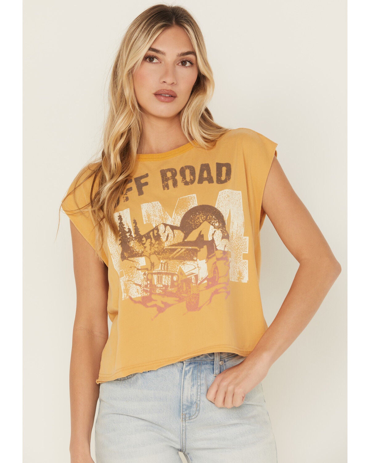 Cleo + Wolf Women's Drop Shoulder Graphic Tank Top, Yellow, hi-res