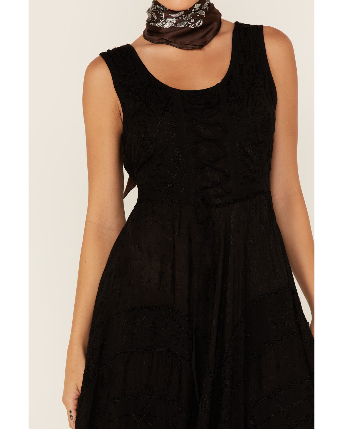 Image #3 - Scully Women's Lace-Up Jacquard Maxi Dress, Black, hi-res