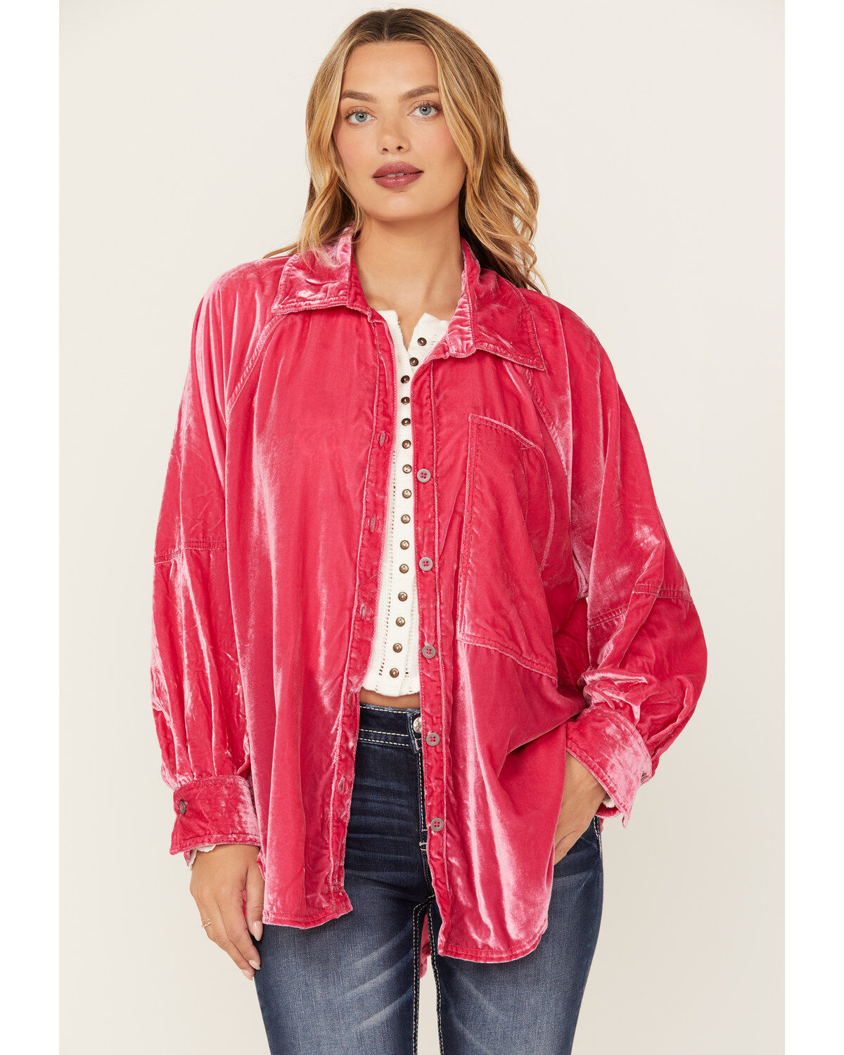 Image #2 - Free People Women's Night Skies Velvet Long Sleeve Top, Pink, hi-res