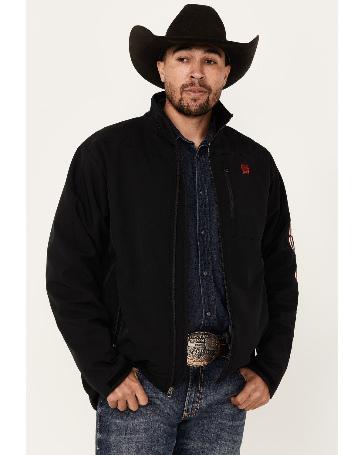Cinch Men's Solid USA Logo Bonded Softshell Jacket, Black, hi-res