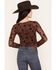 Image #4 - Rock & Roll Denim Women's Western Print Long Sleeve Mesh Top, Brown, hi-res