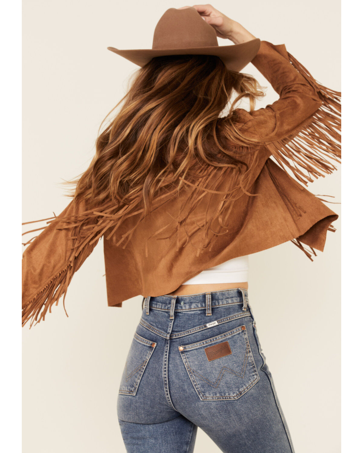 Image #3 - Vocal Women's Faux Suede Western Fringe Jacket, Camel, hi-res