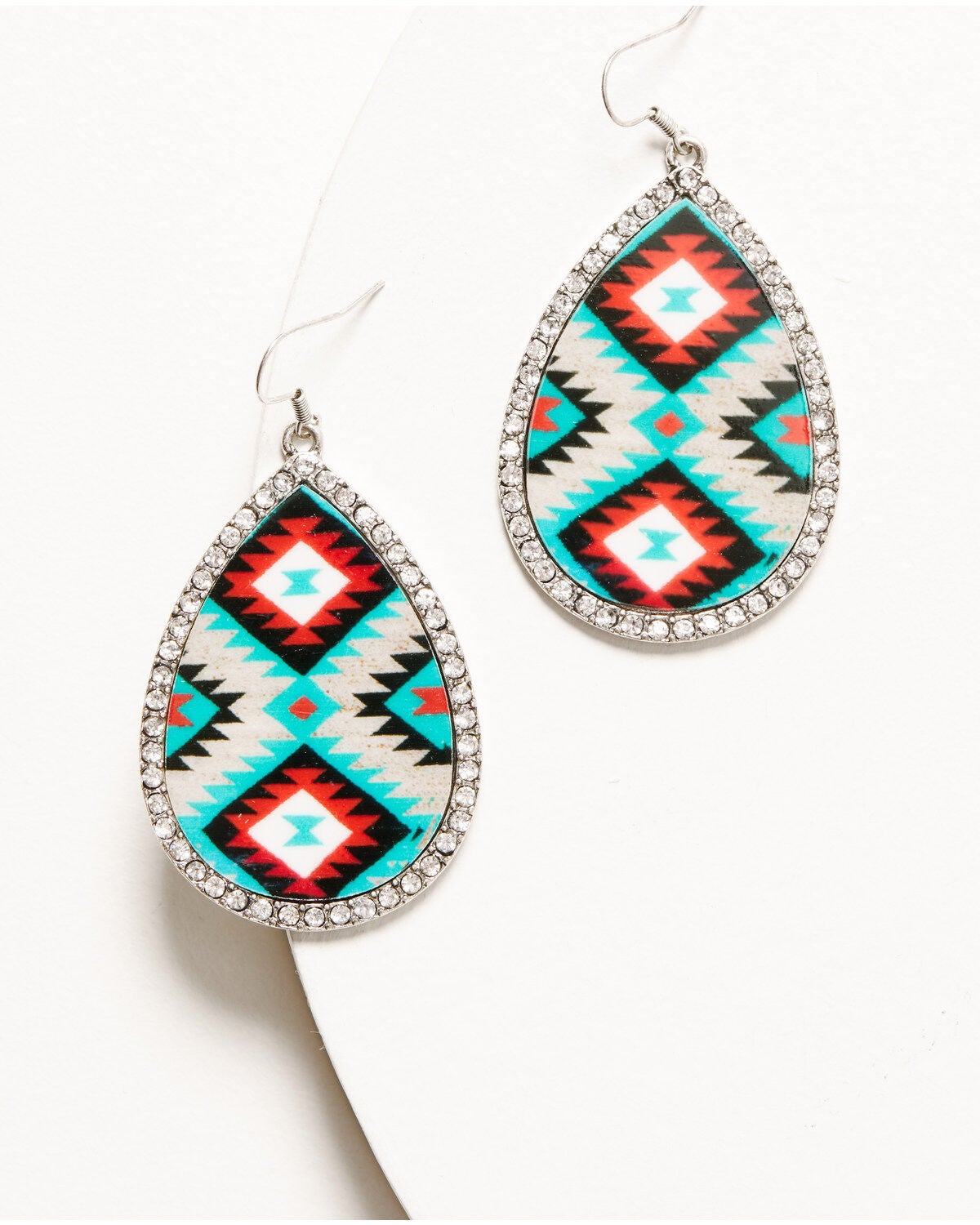 Shyanne Women's Southwestern Print Teardrop Rhinestone Chandelier Earrings, Silver, hi-res