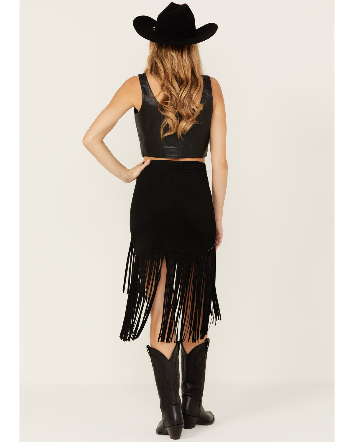 【U LAN】[belt set] Western Suede Skirt 1970s Western Suede Fringe Midi Skirt Selected By Moons +