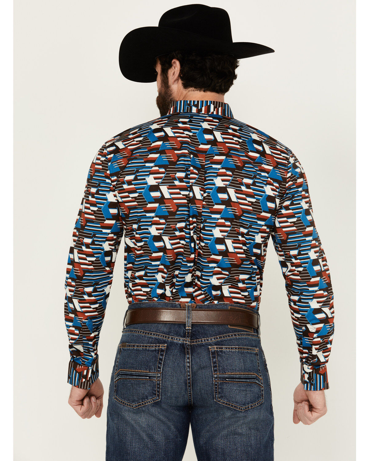 Image #4 - RANK 45® Men's Yaak Abstract Geo Print Long Sleeve Button-Down Stretch Western Shirt, Chocolate, hi-res
