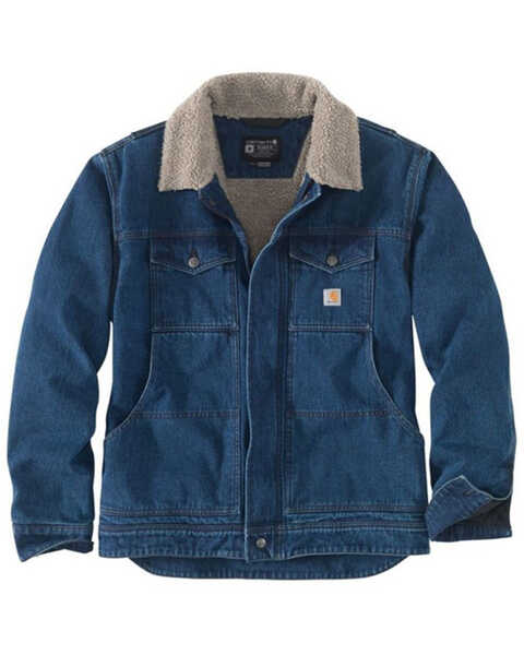 Carhartt Men's Relaxed Fit Sherpa-Lined Medium Wash Denim Jacket, Blue, hi-res