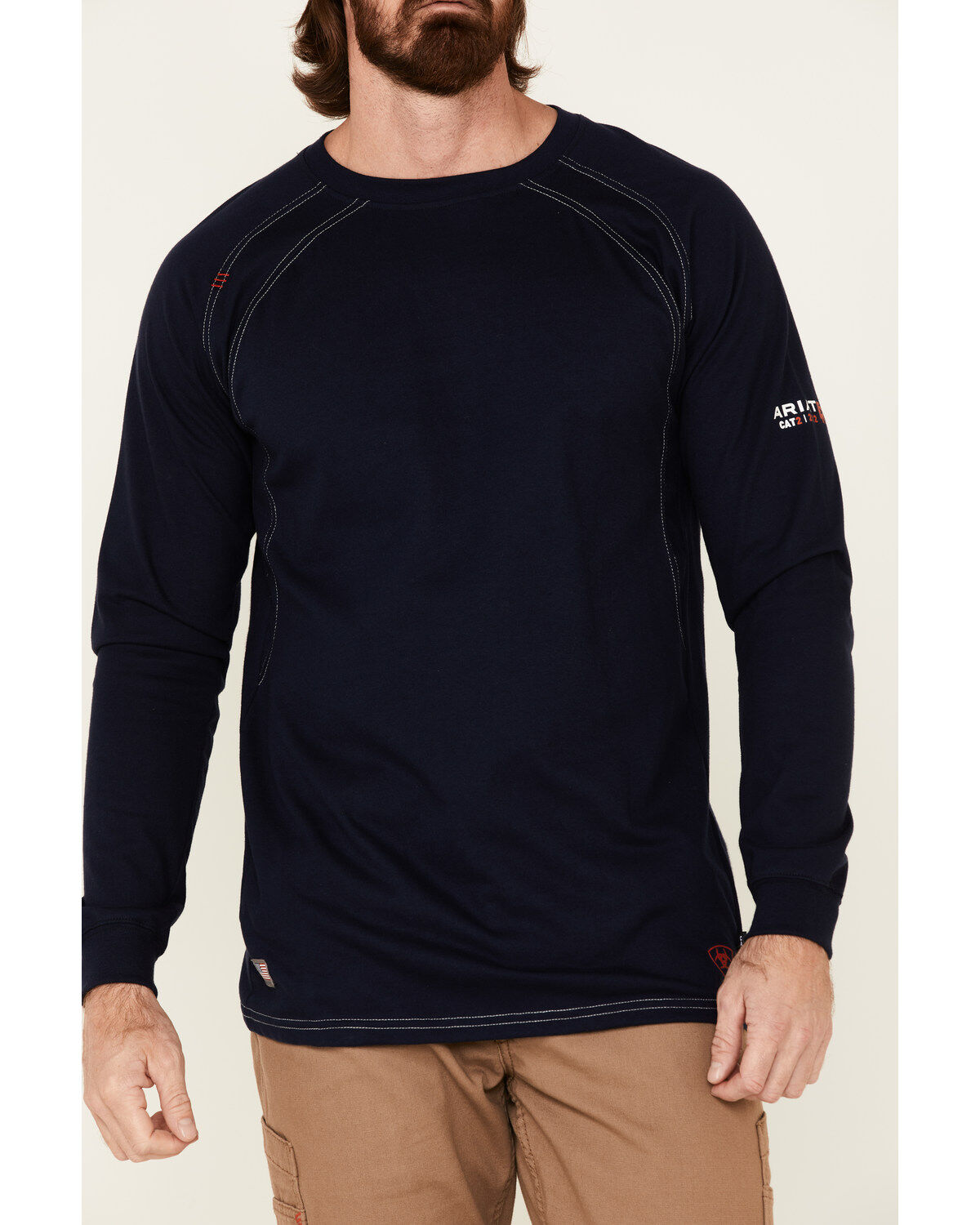 Image #4 - Ariat Men's Knit Fire Resistant Work Crew Long Sleeve, Navy, hi-res