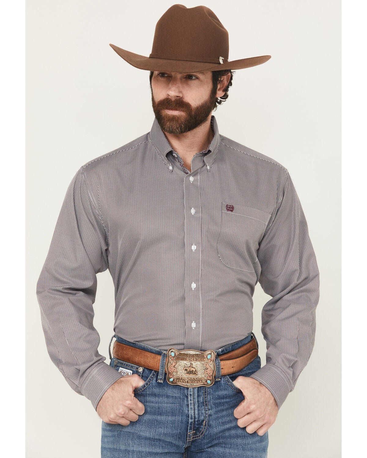 Cinch Men's Striped Print Long Sleeve Button-Down Western Shirt, Multi, hi-res