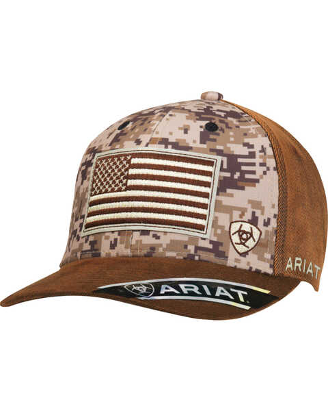 Ariat Men's Brown Digi Camo Flag Ball Cap, Camouflage, hi-res
