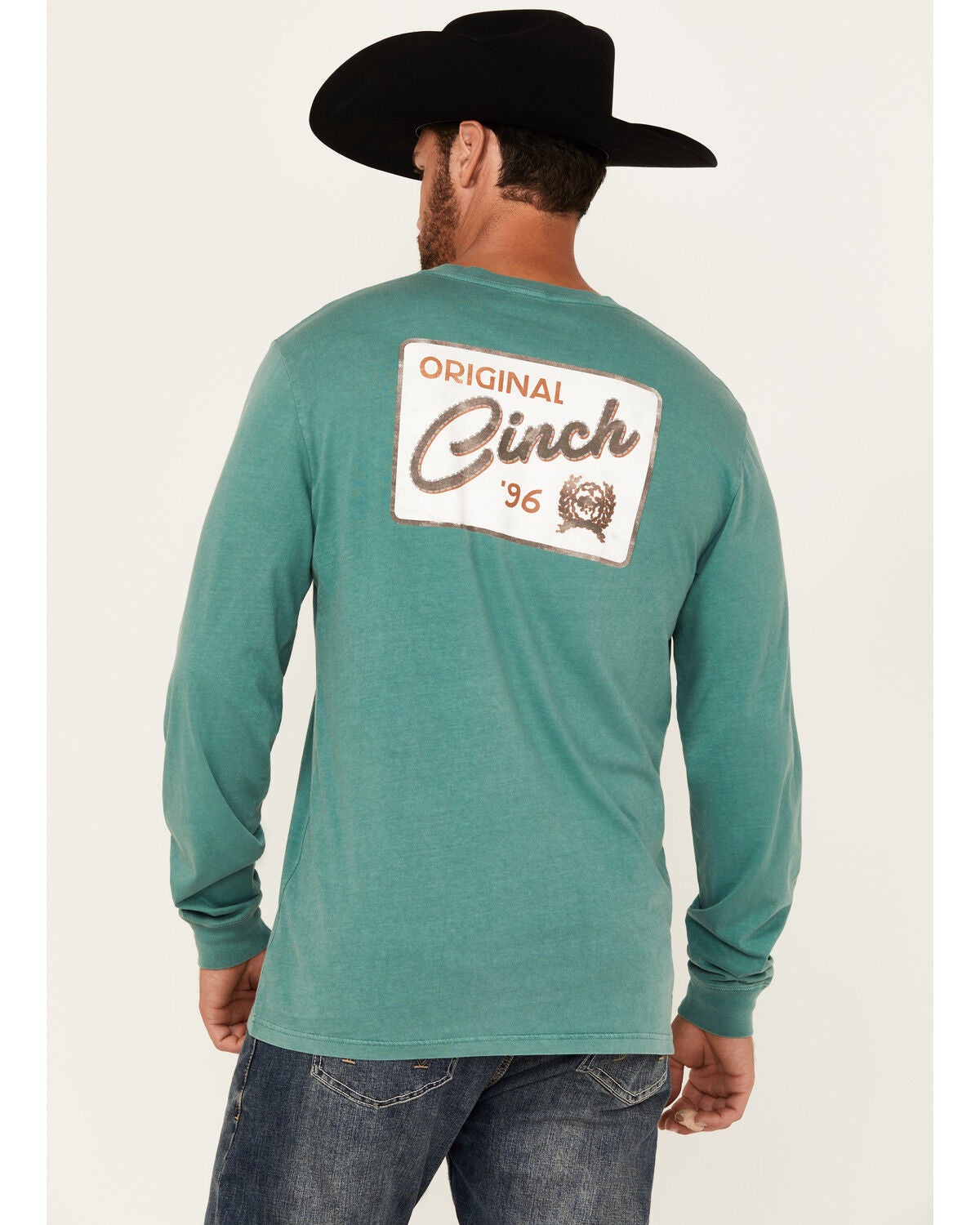 Cinch Men's Rectangle Logo Long Sleeve Graphic T-Shirt,