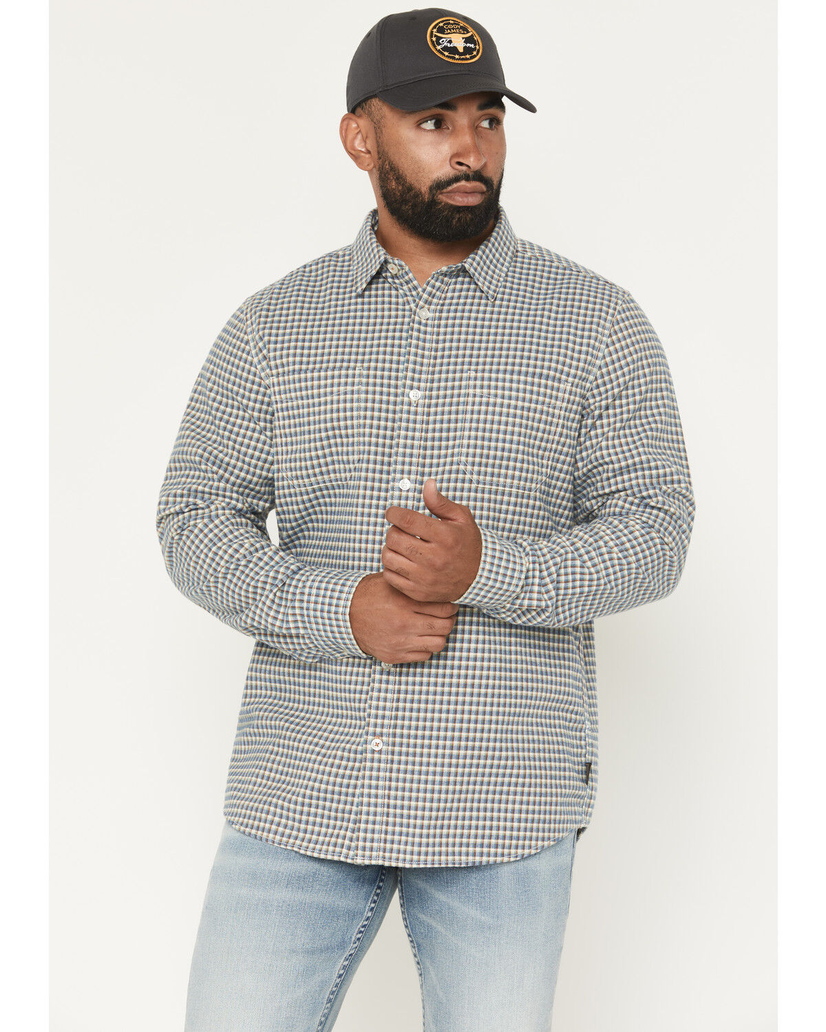Image #1 - Brothers and Sons Men's Turnpike Plaid Print Long Sleeve Button-Down Flannel Shirt, Cream, hi-res