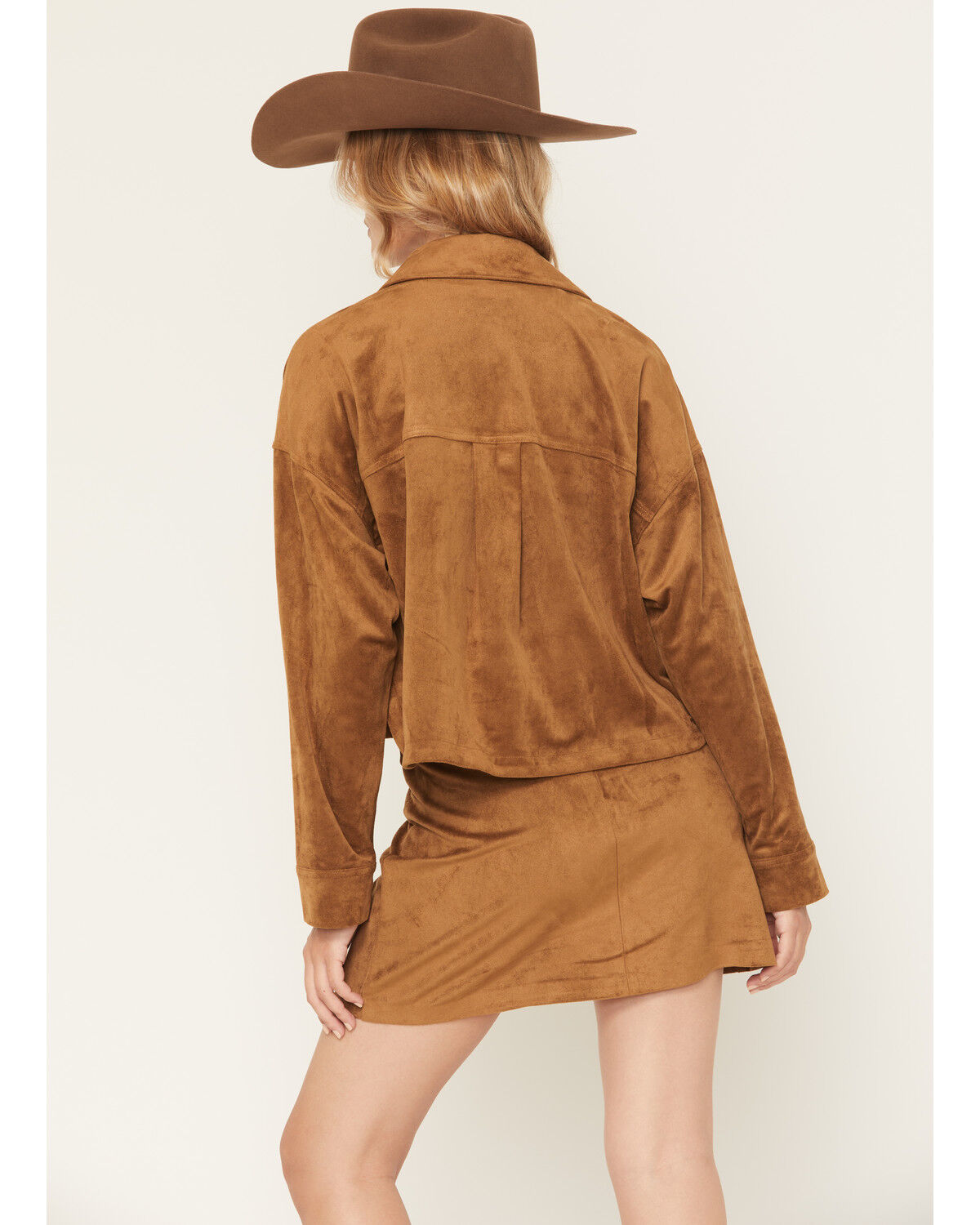 Image #4 - White Crow Women's All Day Faux Suede Cropped Button-Down Shirt, Brown, hi-res