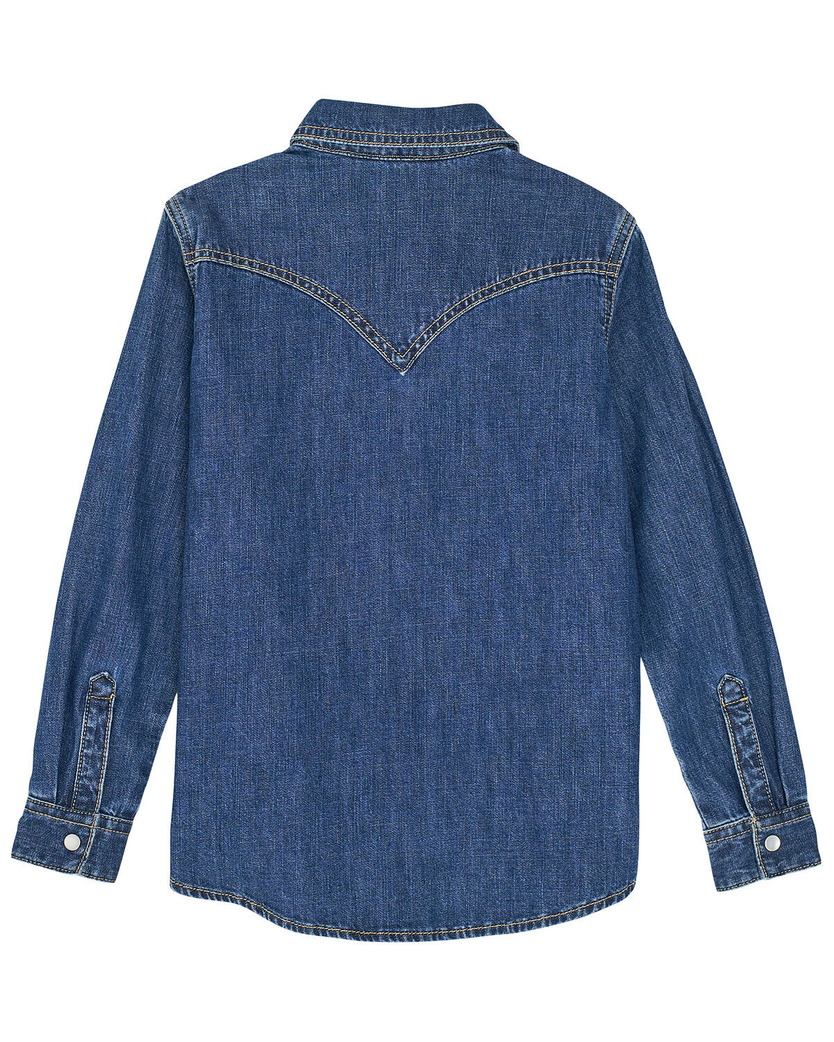 Image #2 - Wrangler Girls' Embroidered Denim Long Sleeve Pearl Snap Western Shirt, Blue, hi-res