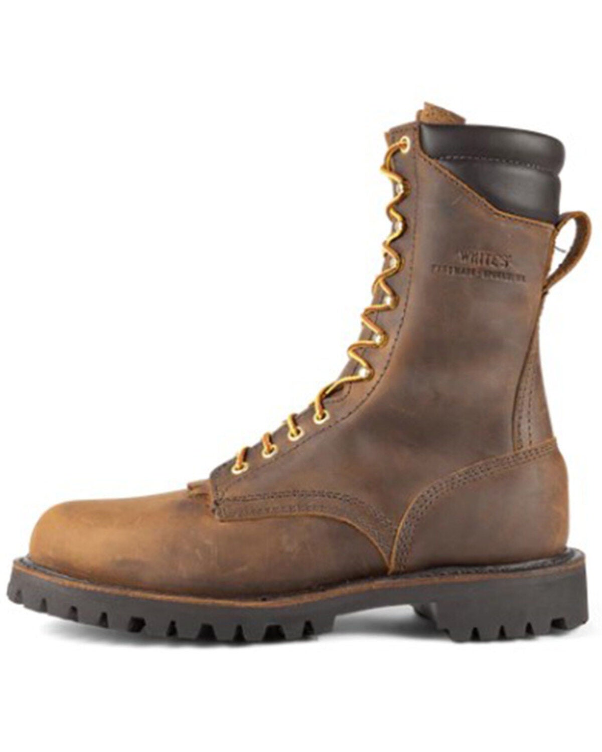 White's Boots Men's Crew 10" Lace-Up Work Boots - Round Toe, Distressed Brown, hi-res