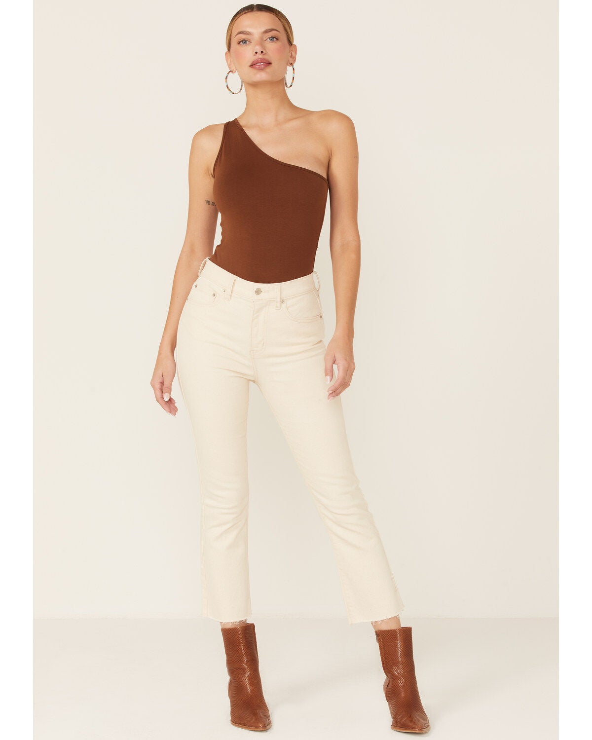 Daze Women's Shy Girl High Rise Ivory Crop Flare Jeans, Natural, hi-res