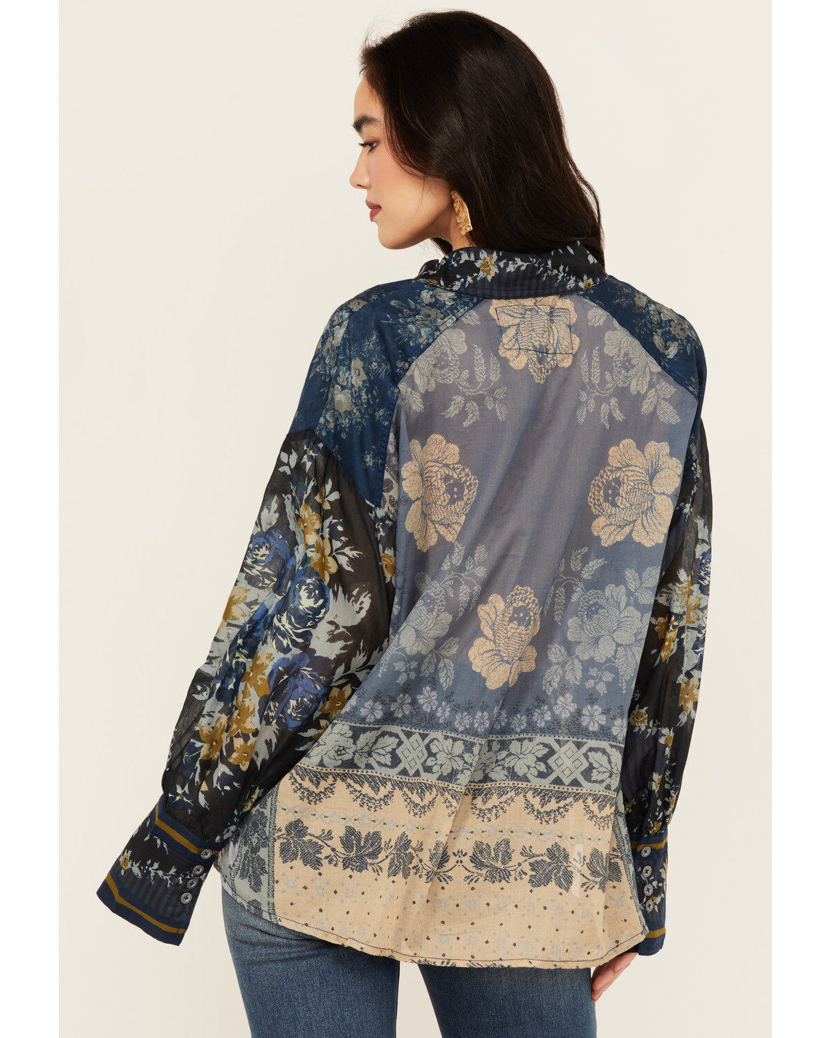 Image #4 - Free People Women's Flower Patch Long Sleeve Button-Down Blouse, Indigo, hi-res