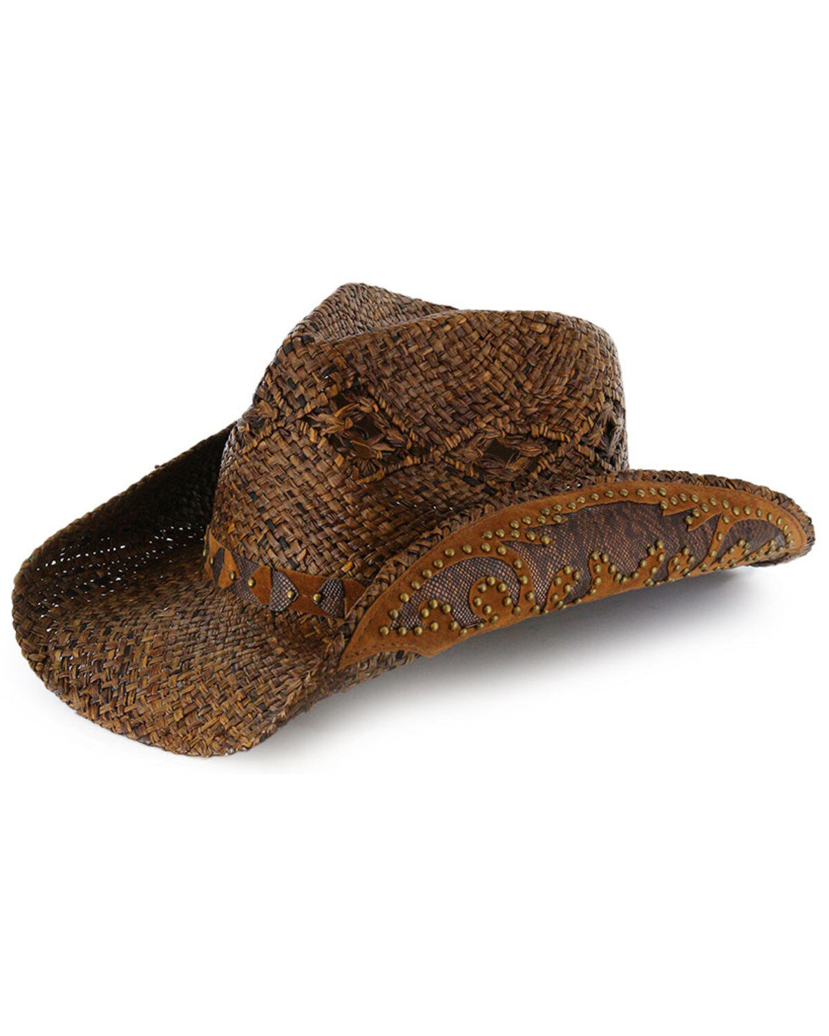Image #1 - Shyanne® Women's Embellished Brim Straw Hat, Brown, hi-res
