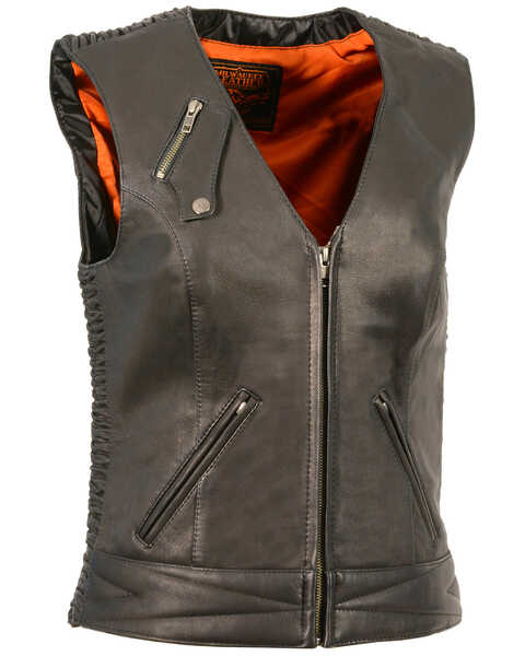 Milwaukee Leather Women's Lightweight Crinkle Snap Front Vest, Black, hi-res