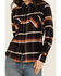 Shyanne Women's Lace Applique Plaid Print Button-Down Flannel Shirt , Black, hi-res