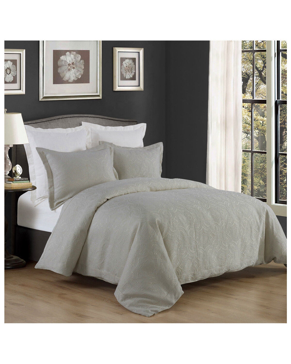 HiEnd Accents Queen Matelasse Coverlet - 3 Piece, Grey, hi-res