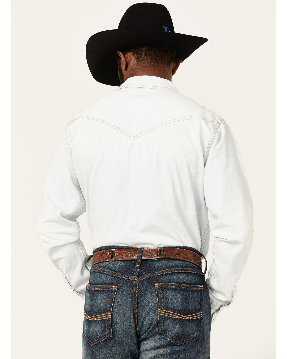 Image #4 - Cody James Men's Fort Summer Light Wash Long Sleeve Pearl Snap Western Denim Shirt, Light Wash, hi-res