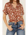 Image #3 - Shyanne Women's Floral Print Tie Front Short Sleeve Blouse, Brown, hi-res
