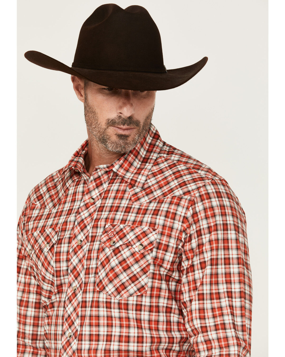 Image #2 - Wrangler Retro Men's Plaid Print Long Sleeve Snap Western Shirt, Red, hi-res