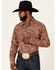 Cinch Men's Modern Fit Paisley Print Long Sleeve Snap Western Shirt , Burgundy, hi-res