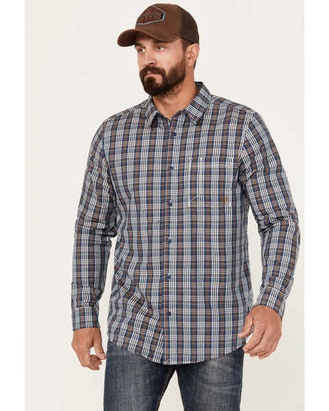 Brothers & Sons Men's Marietta Plaid Print Long Sleeve Button-Down Performance Western Shirt, Dark Blue, hi-res