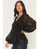 Image #2 - Shyanne Women's Pratt Faux Button-Down Long Sleeve Lurex Top, Black, hi-res