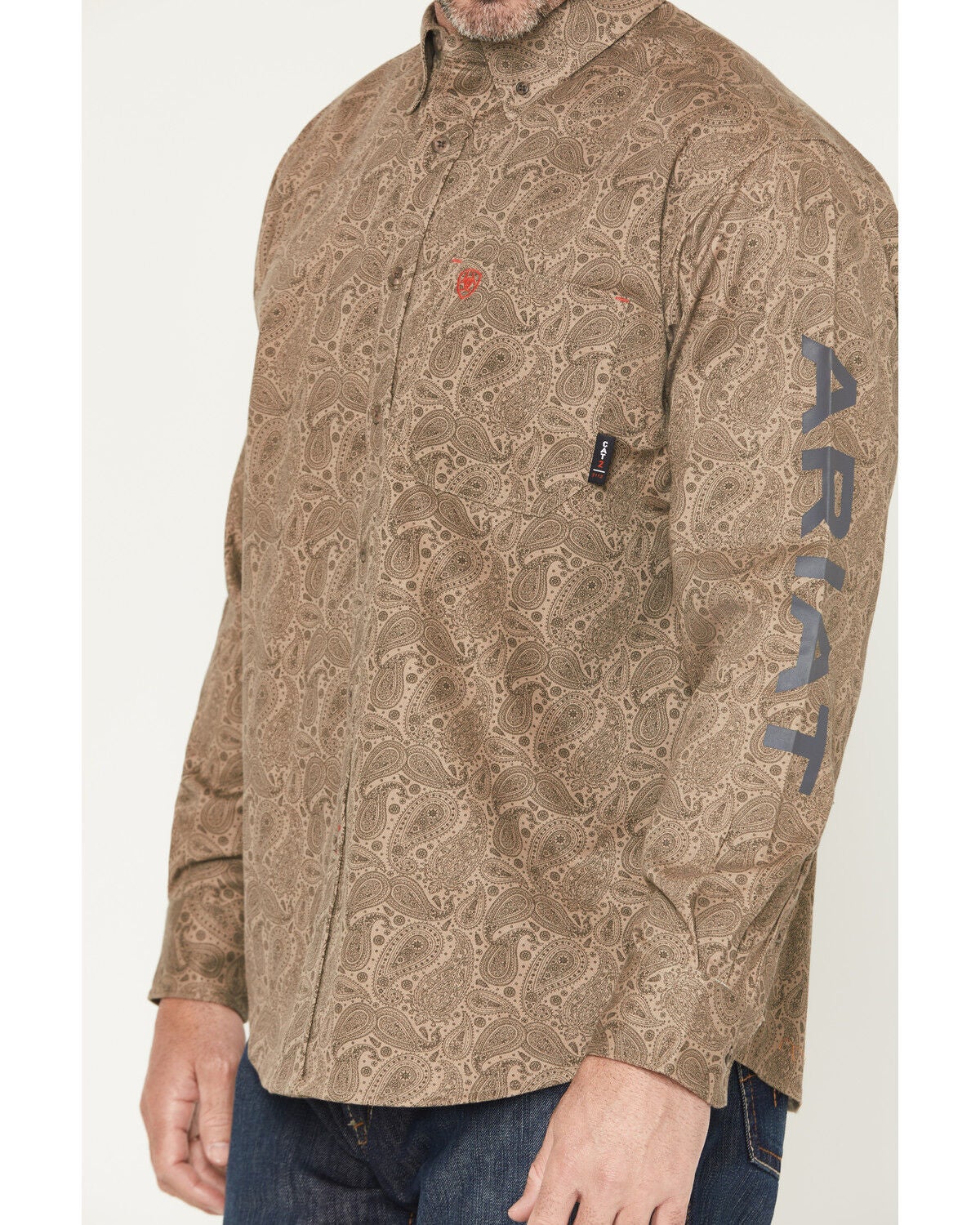Image #3 - Ariat Men's FR Gehrig Paisley Print Long Sleeve Button-Down Work Shirt, Brown, hi-res
