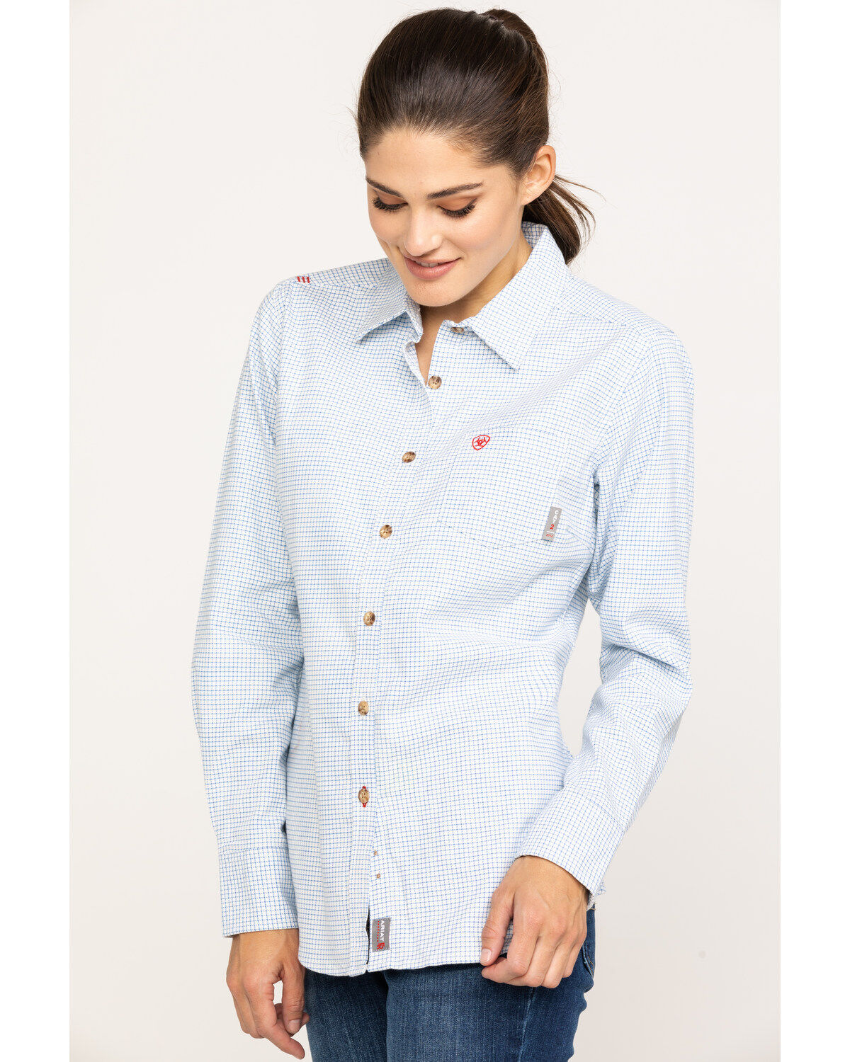 Image #3 - Ariat Women's FR Hermosa Durastretch Work Shirt, White, hi-res