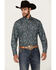 Image #1 - Rough Stock by Panhandle Men's Paisley Print Long Sleeve Button-Down Western Shirt, Navy, hi-res