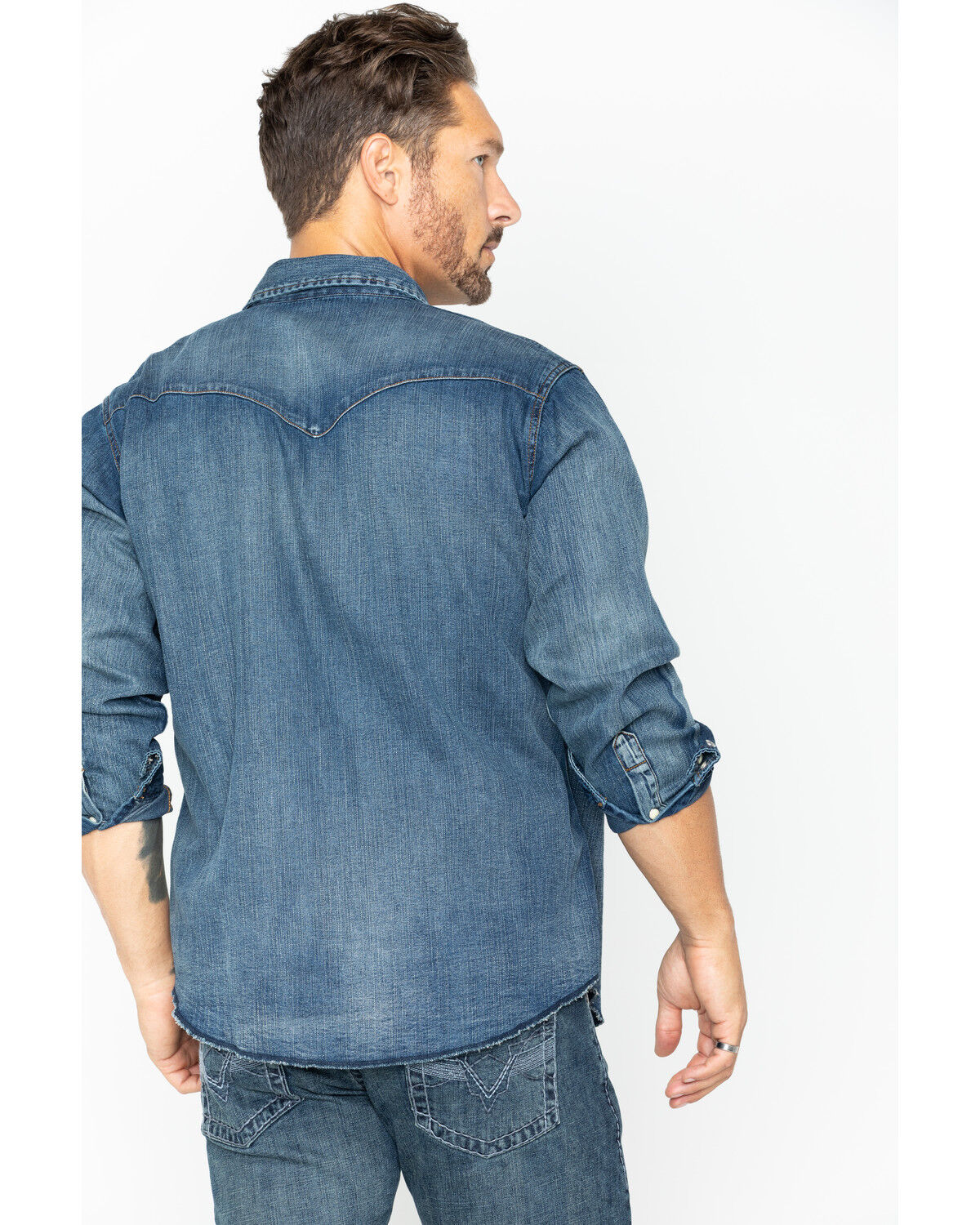 Image #4 - Wrangler Men's Slub Denim Long Sleeve Work Shirt, Antique Blue, hi-res
