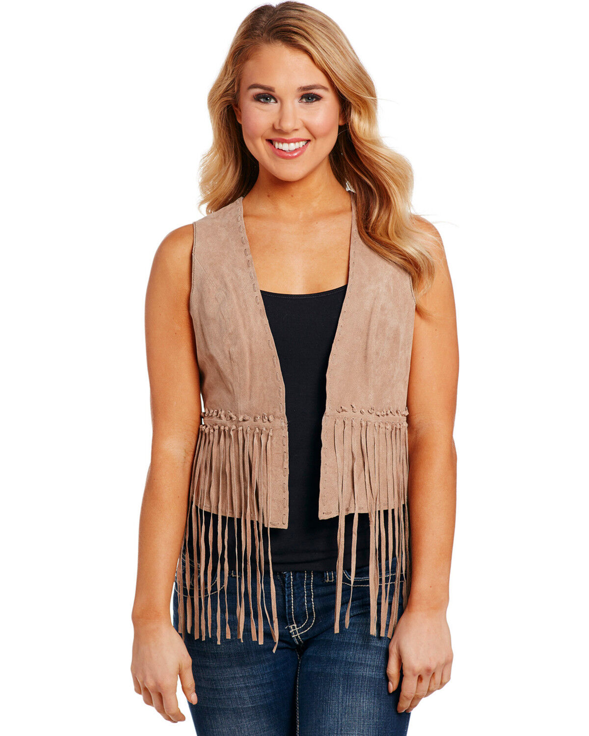 Ll25561-23 Cripple Creek Womens Mocha Hand-Laced and Fringed Leather Vest