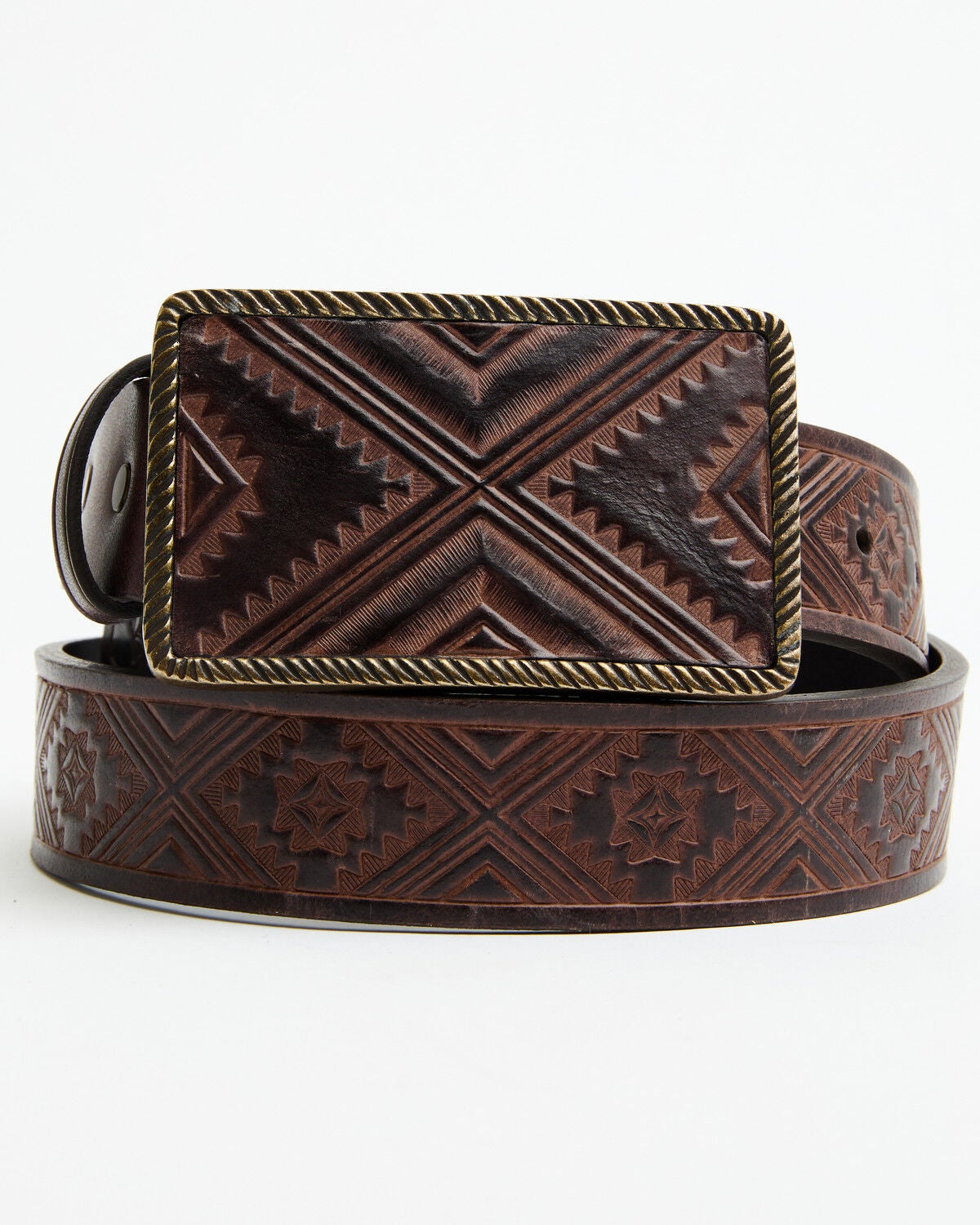 Cody James Men's Southwestern Tooled Leather Belt, Brown, hi-res