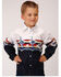 Roper Boys' Vintage Southwestern Border Print Long Sleeve Western Snap Shirt, Black, hi-res