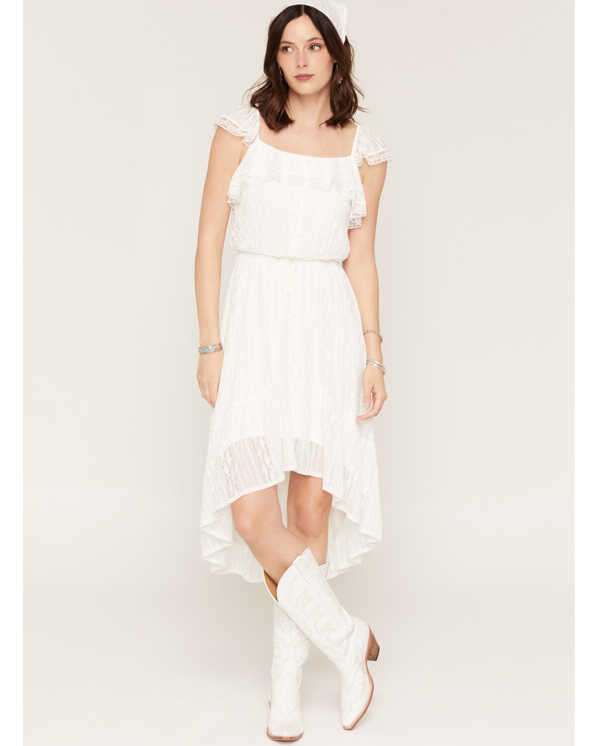 Image #2 - Shyanne Women's Lace Flutter Sleeve High-Low Midi Dress, White, hi-res