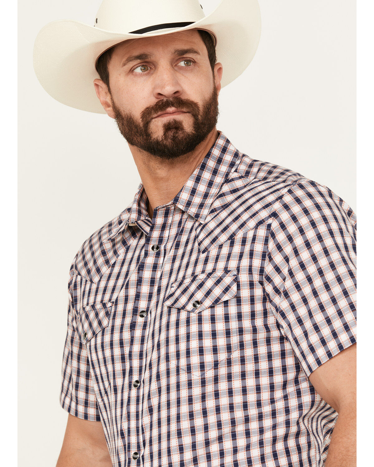 Image #2 - Gibson Trading Co Men's Pointed Arrow Plaid Short Sleeve Western Snap Shirt, White, hi-res