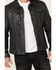 Mauritius Leather Men's Goeff Blue Lamb Leather Zip-Front Trucker Jacket , Blue, hi-res