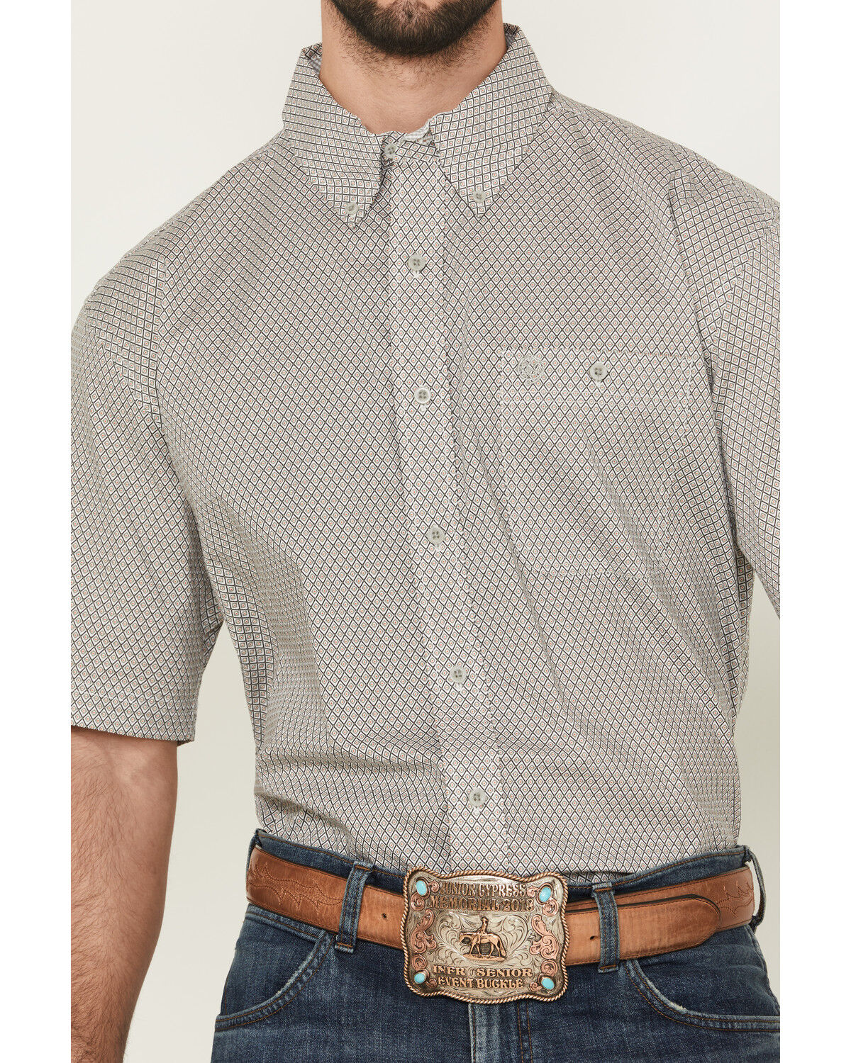 Image #3 - George Strait by Wrangler Men's Geo Print Short Sleeve Button-Down Stretch Western Shirt, Grey, hi-res
