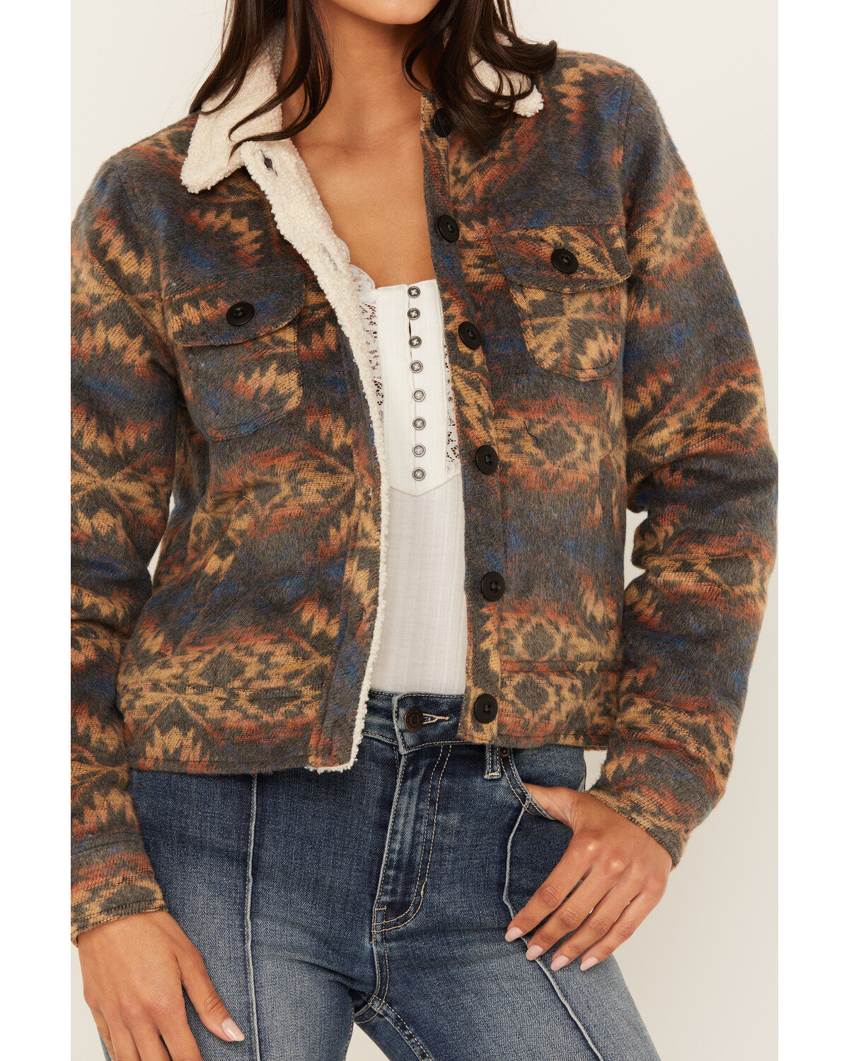 Image #3 - Rock & Roll Denim Women's Southwestern Print Sherpa Jacket, Multi, hi-res