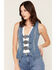 Image #2 - Blue B Women's Medium Wash Studded Buckle Denim Top, Medium Wash, hi-res