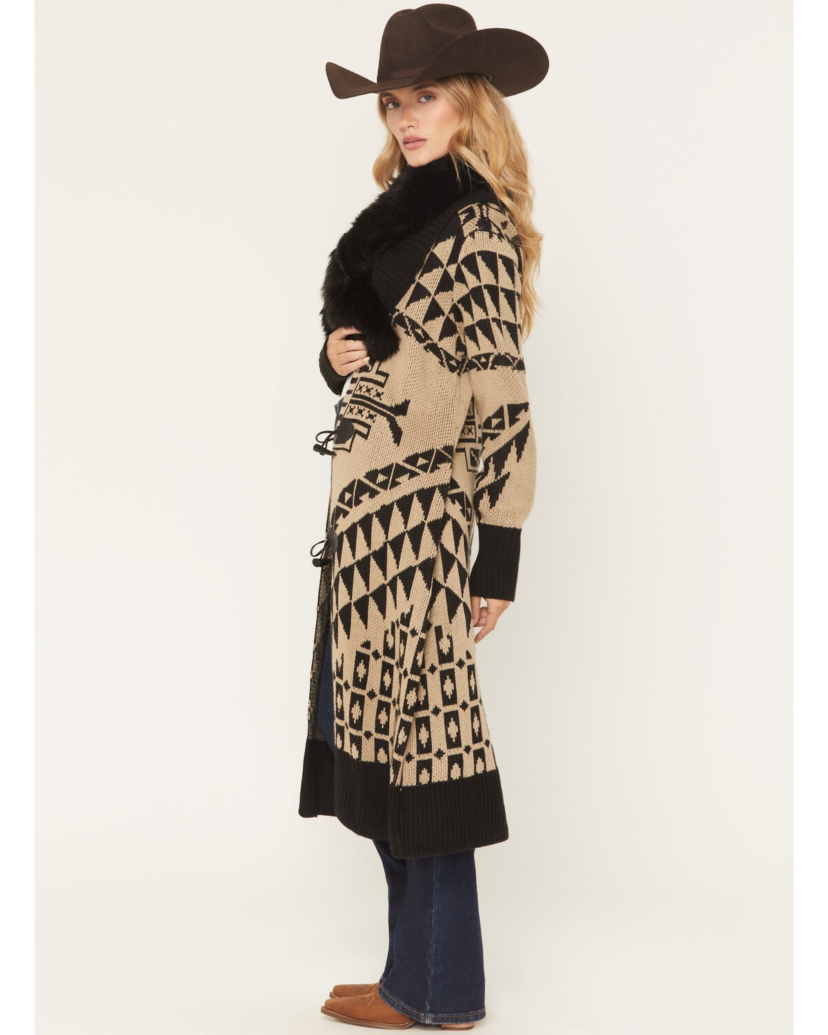 Image #2 - Powder River Outfitters Women's Southwestern Print Long Cardigan, Tan, hi-res