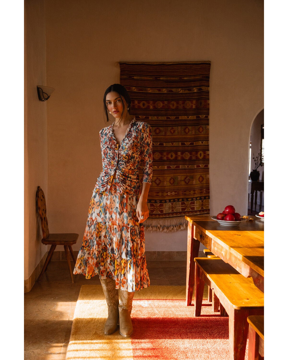 Shyanne Women's Anderson Floral Print Tiered Midi Skirt, Cream, hi-res