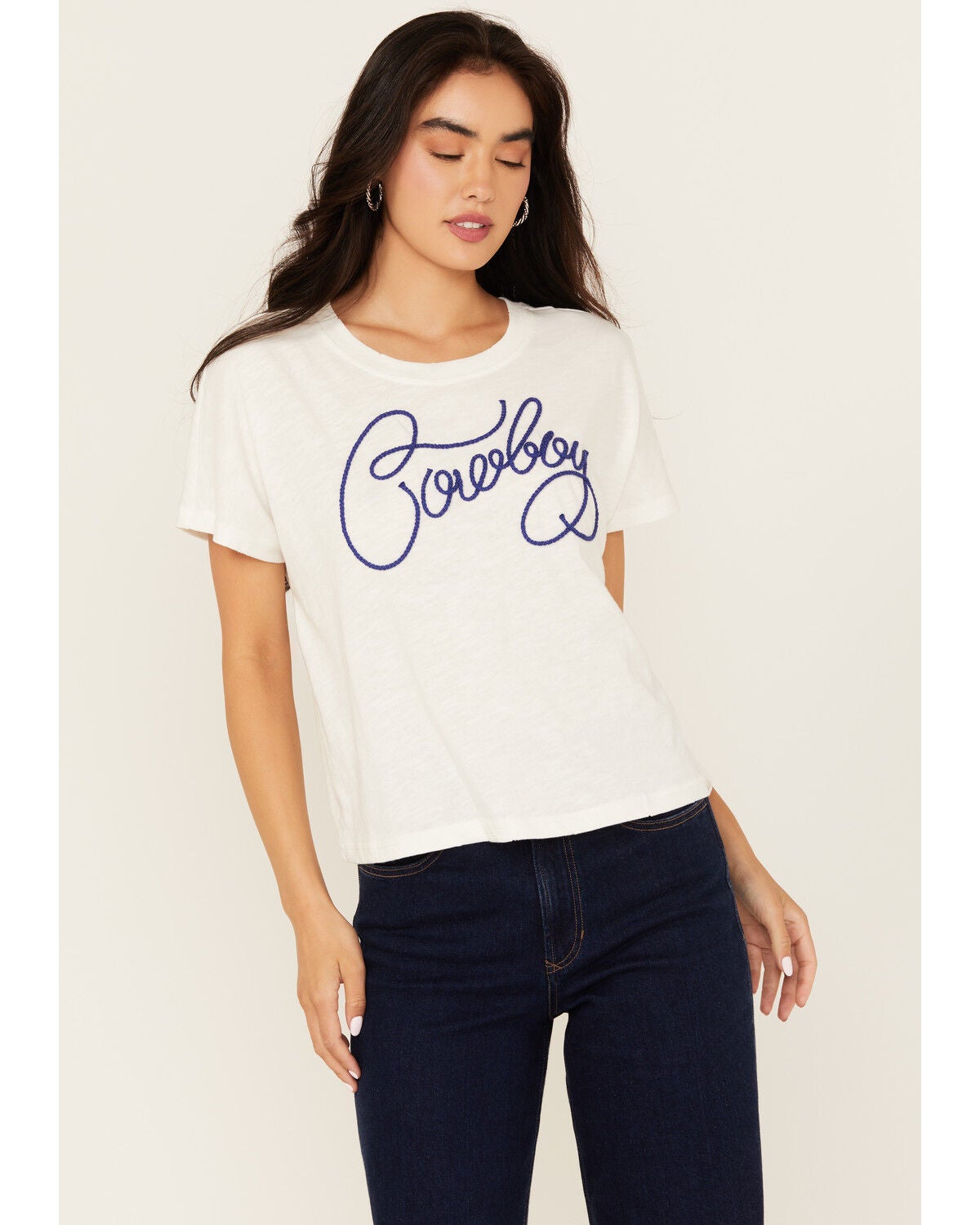 Ariat Women's Cowboy Embroidered Short Sleeve Tee, White, hi-res