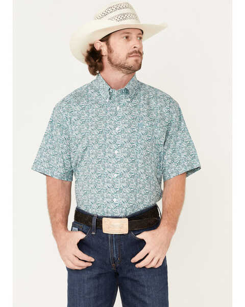 Cinch Men's Floral Print Short Sleeve Button-Down Western Shirt , White, hi-res